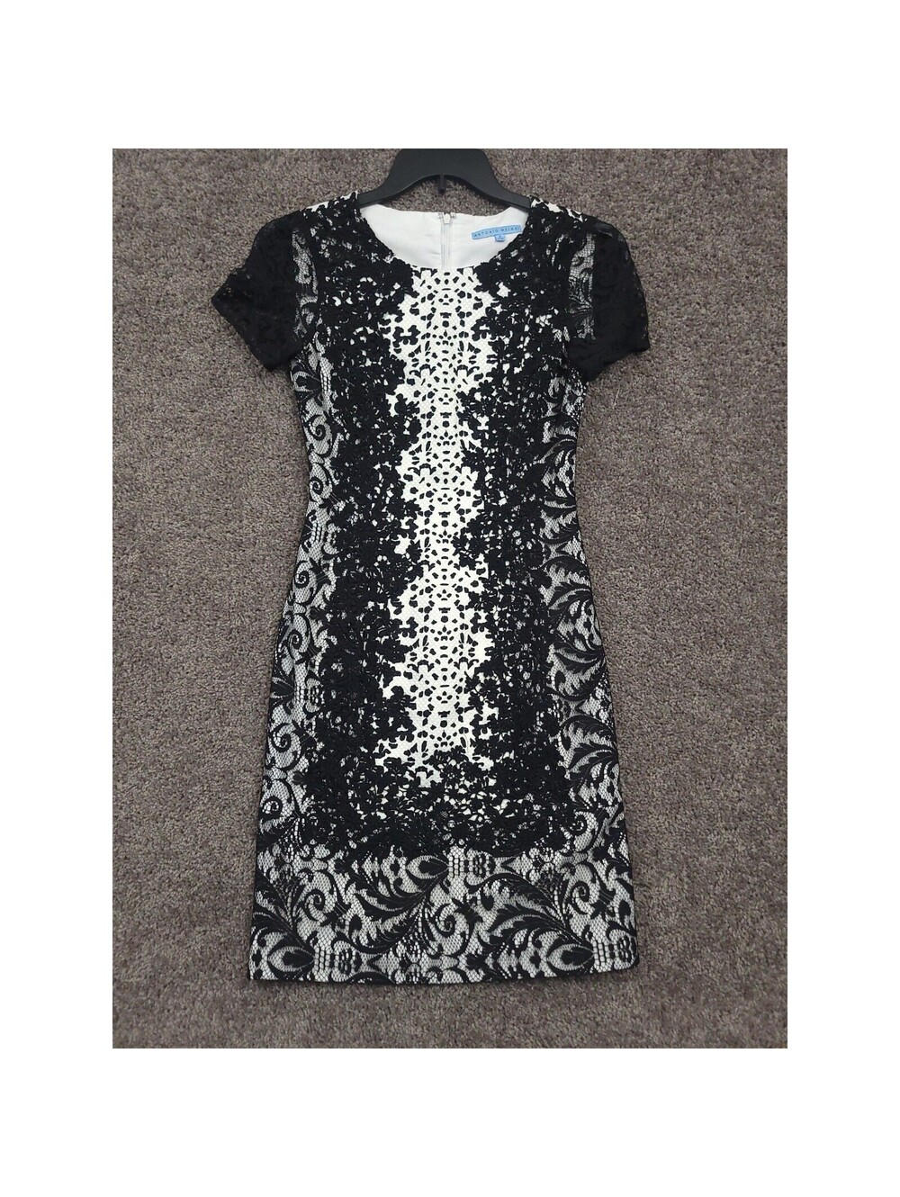 NWOT Antonio Melani Pencil Dress Size 2 Sleeveless Black Lace Classy Spring